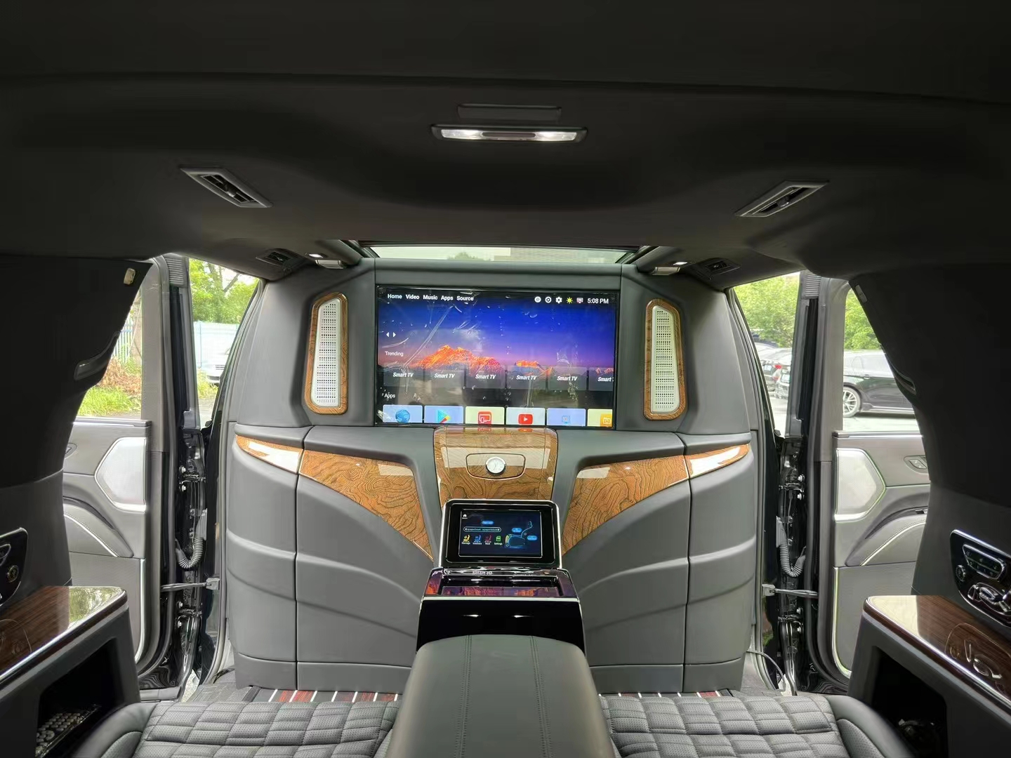 Car rear double seats with folding table touch screen control partition ...
